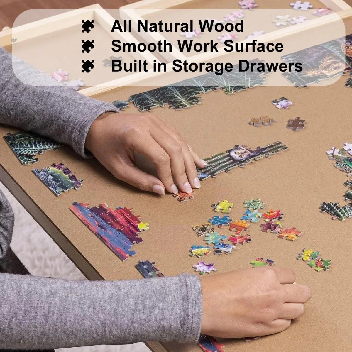 Large Wood Folding Puzzle Table With Drawers - Omega Lifestyles