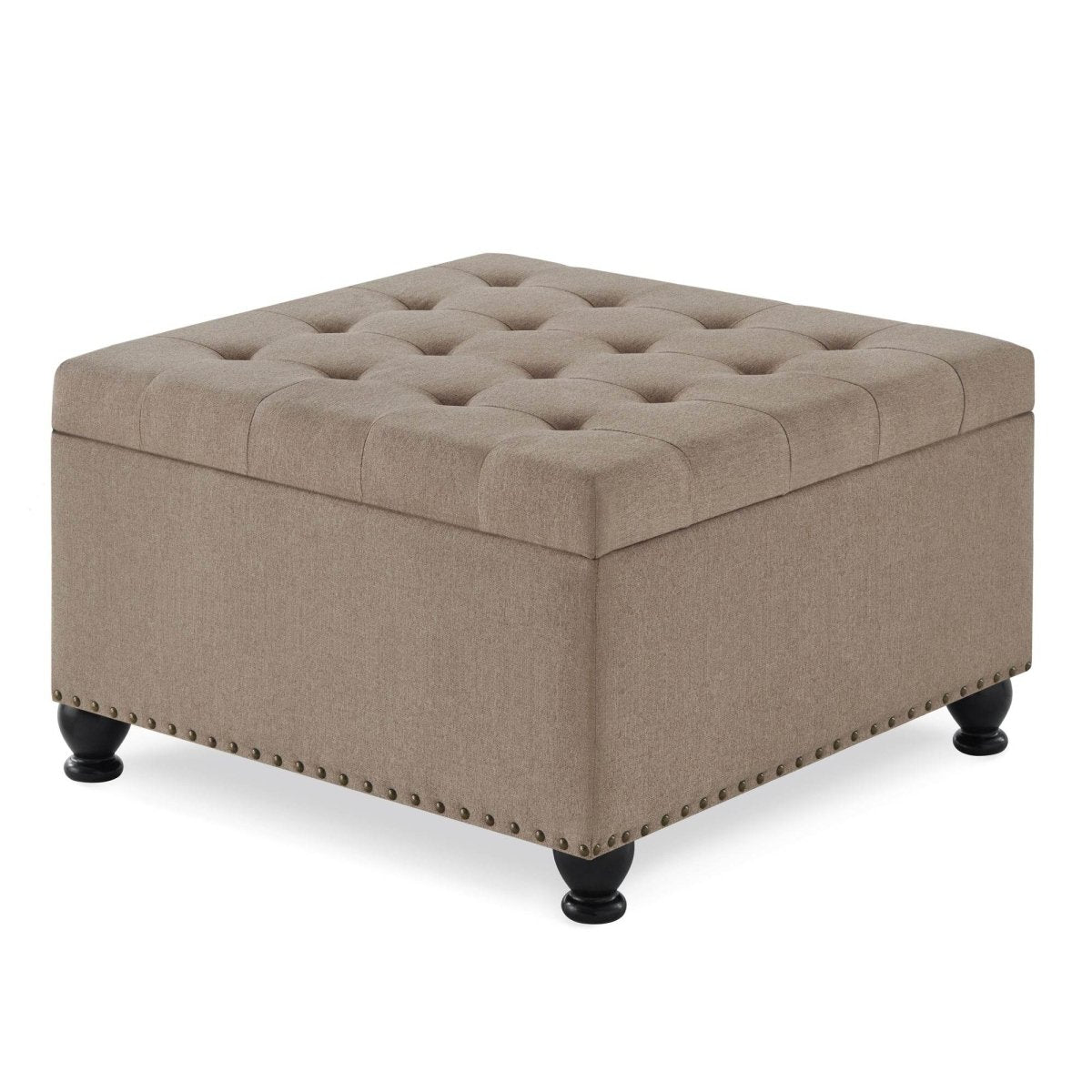 Linen Upholstered Square Storage Ottoman With Tufted Top - Sleep Galleria