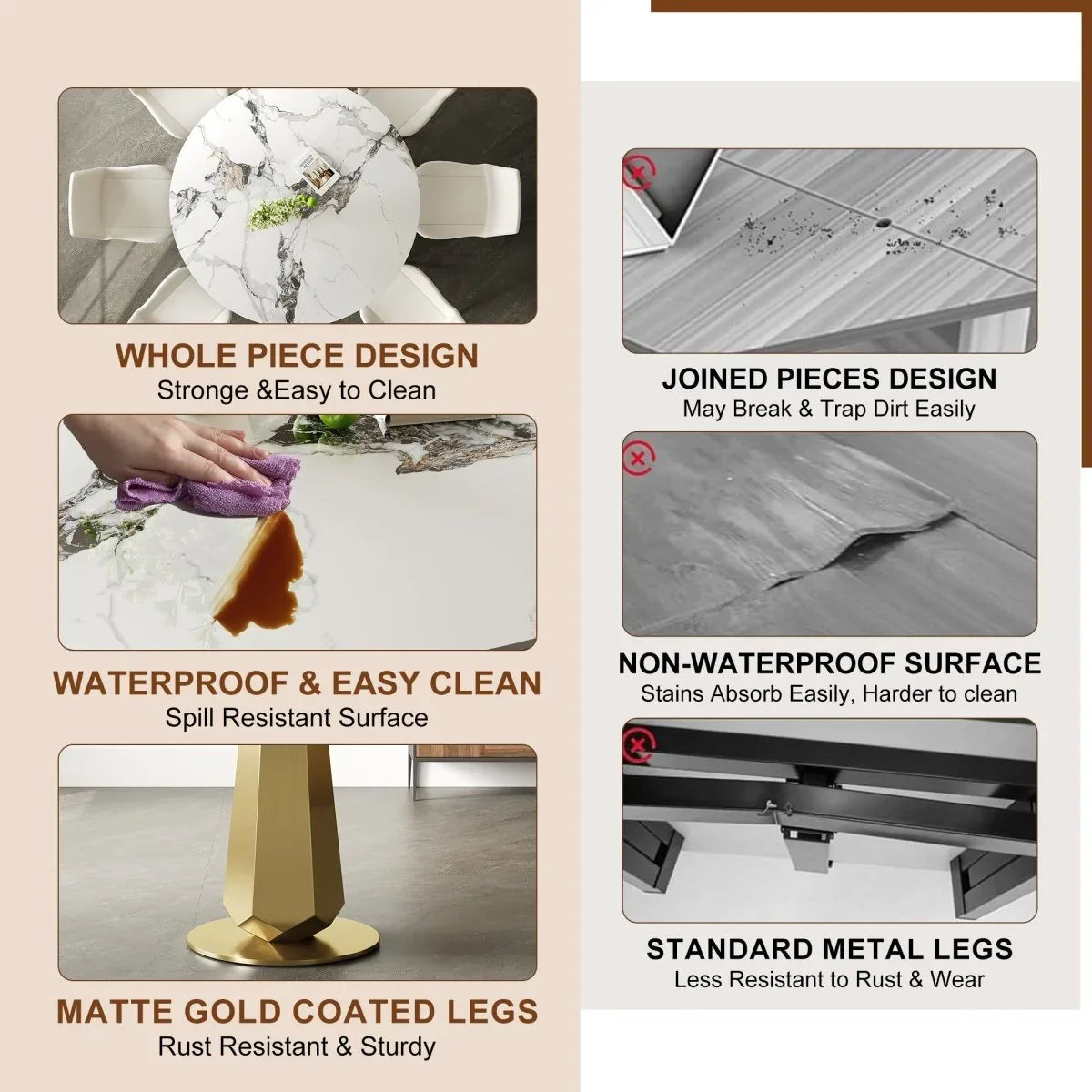 Luxury 53-Inch Round Sintered Stone Dining Table Gold Base - Omega Lifestyles