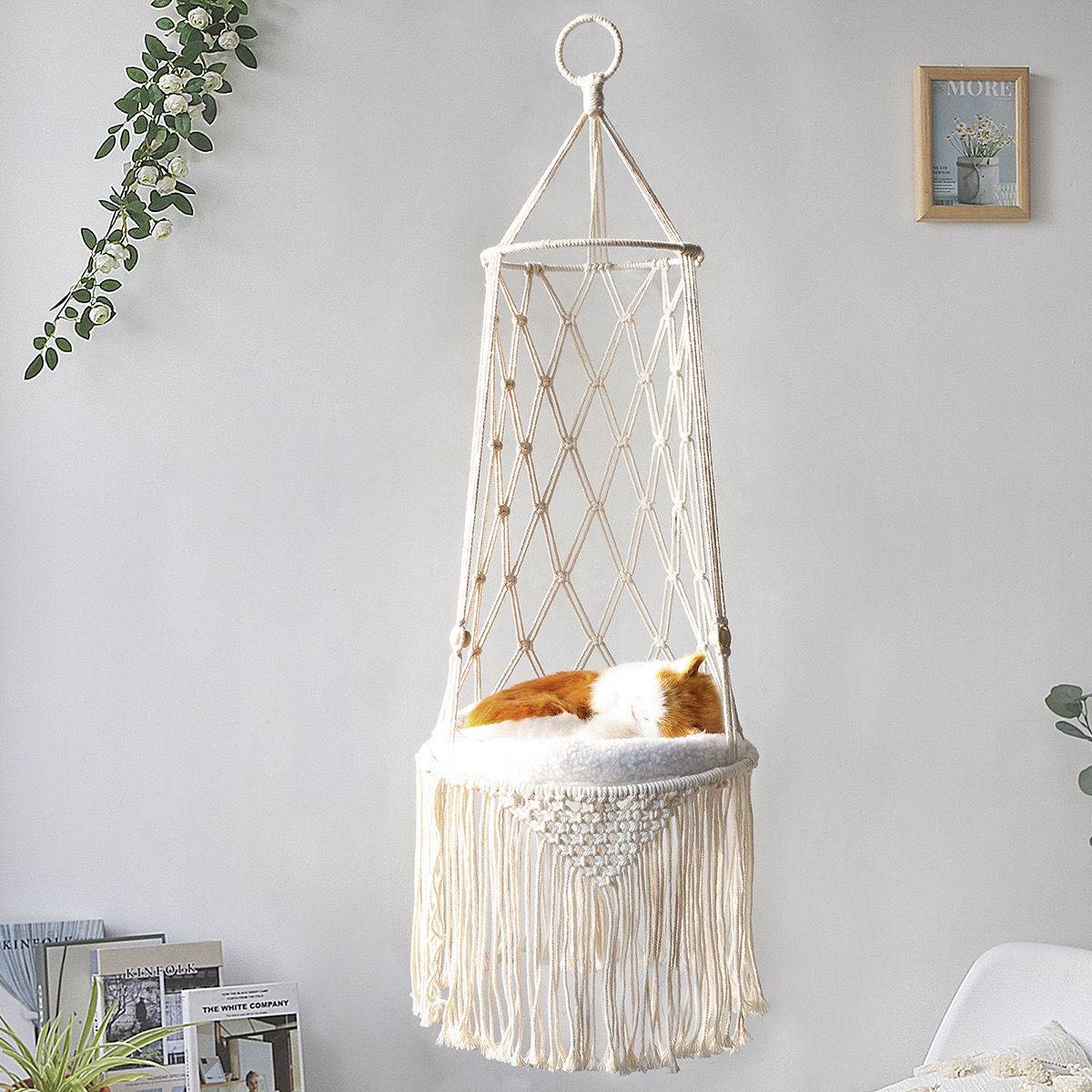 Macrame Hanging Cat Hammock Pet Bed - Sleep Galleria
