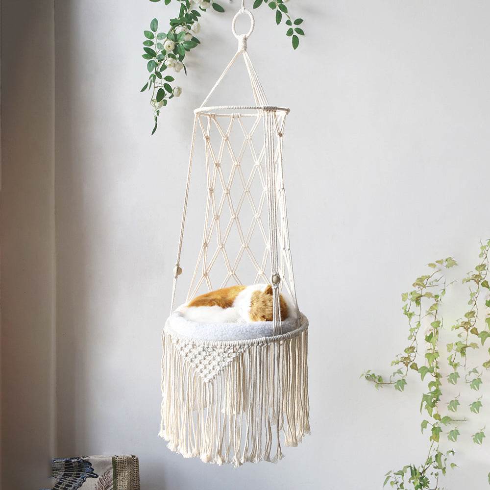 Macrame Hanging Cat Hammock Pet Bed - Sleep Galleria