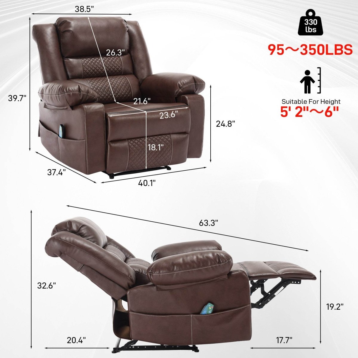 Manual PU Leather Soft Reclining Massage Chair With Heating - Serenova - Omega Lifestyles