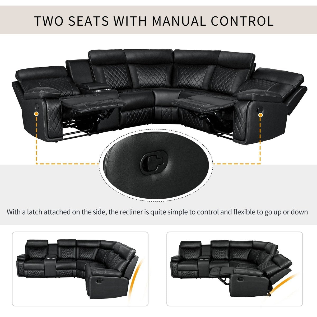 Manual Reclining PU Foam Padding Five - Seat Recliner Sofa - Serenova - Omega Lifestyles