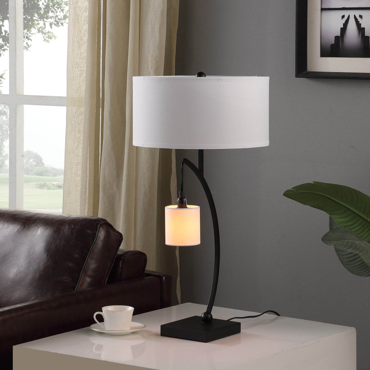Matte Black Metal Arc Dual Hanging Table Lamp - Sleep Galleria