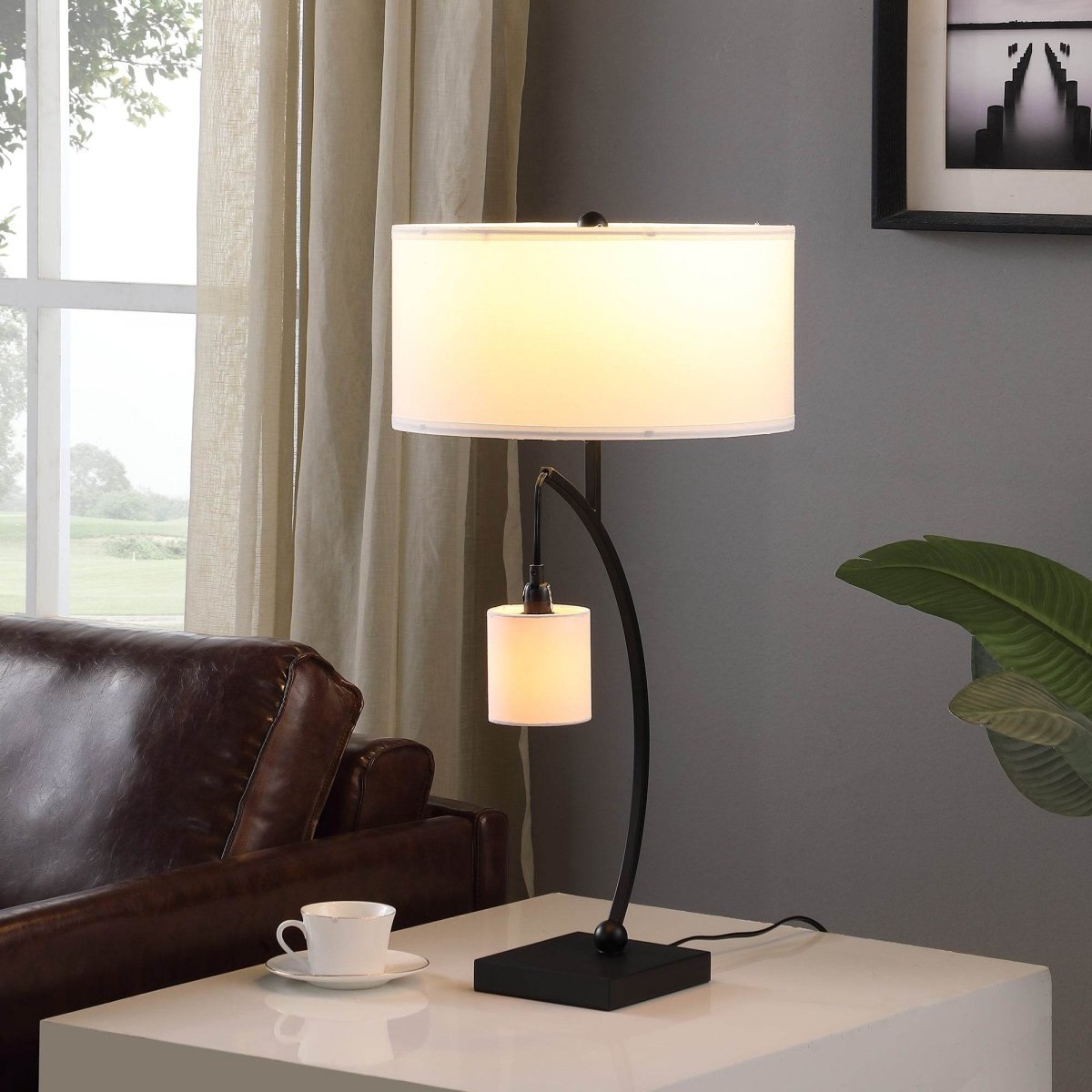 Matte Black Metal Arc Dual Hanging Table Lamp - Sleep Galleria