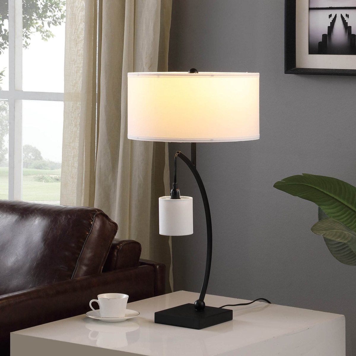 Matte Black Metal Arc Dual Hanging Table Lamp - Sleep Galleria