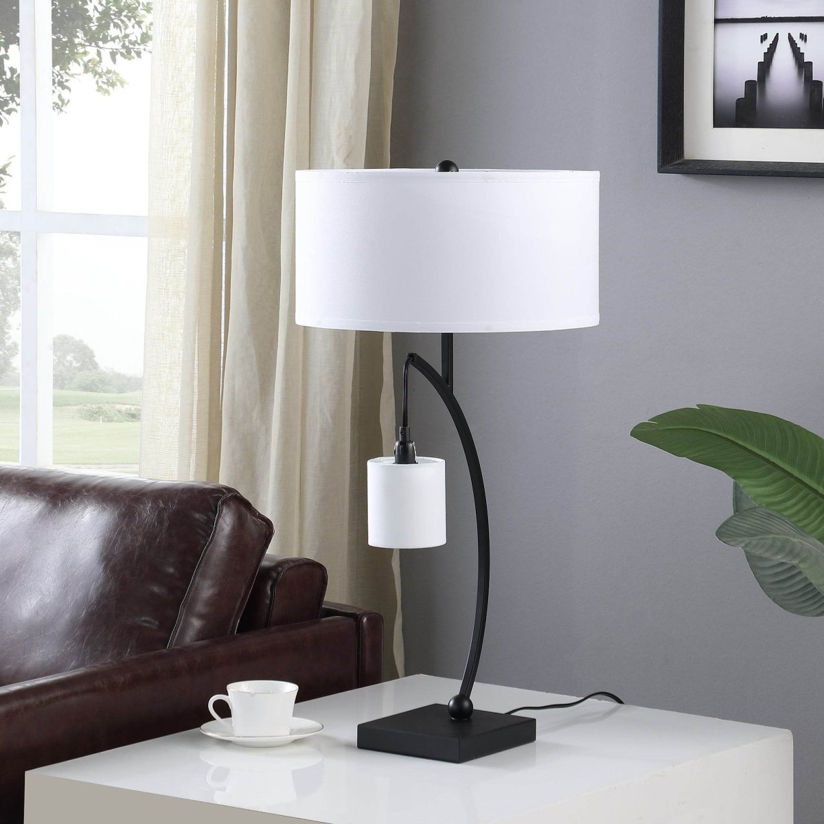 Matte Black Metal Arc Dual Hanging Table Lamp - Sleep Galleria