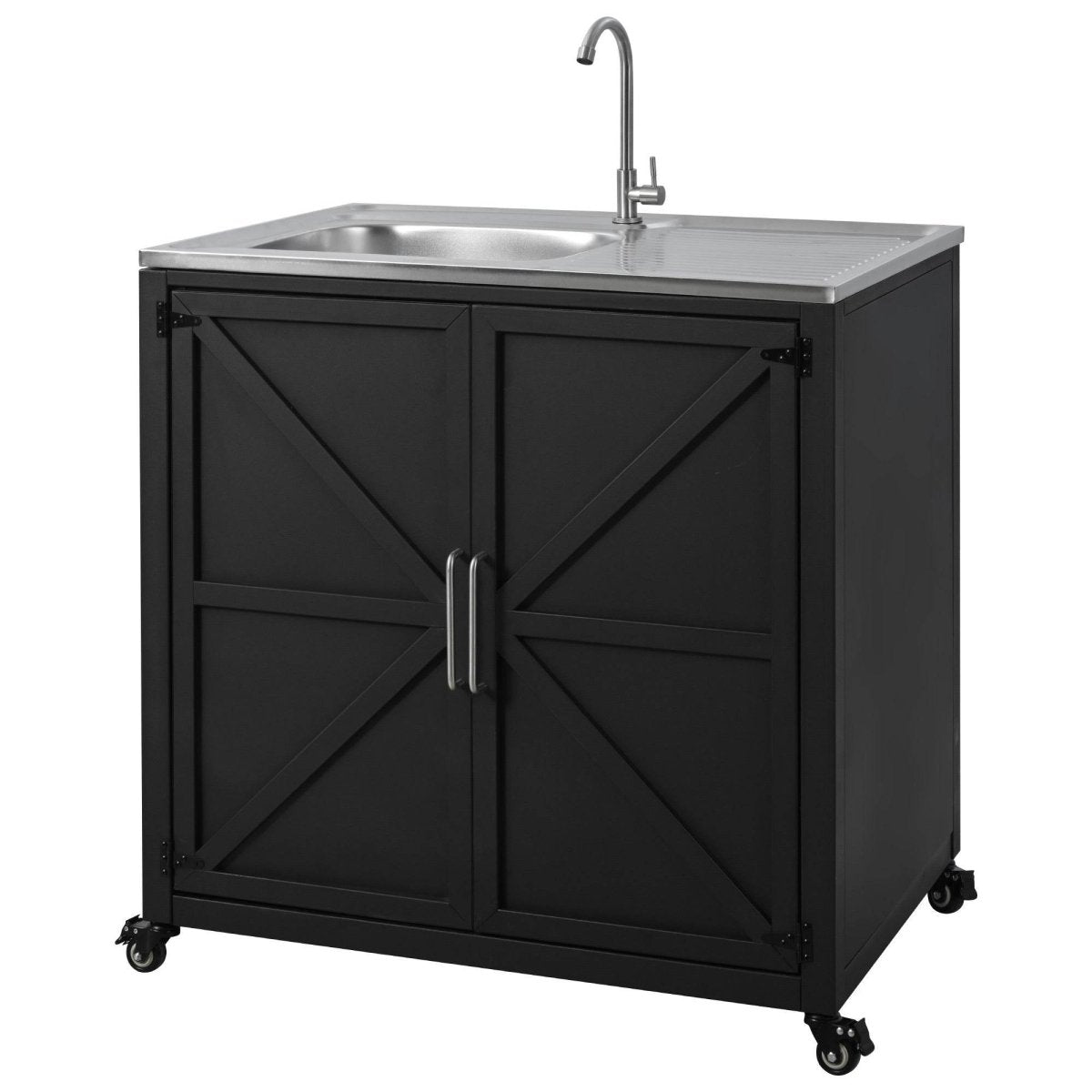 Matte Black Outdoor Movable Stainless Steel Kitchen Sink Station - Omega Lifestyles