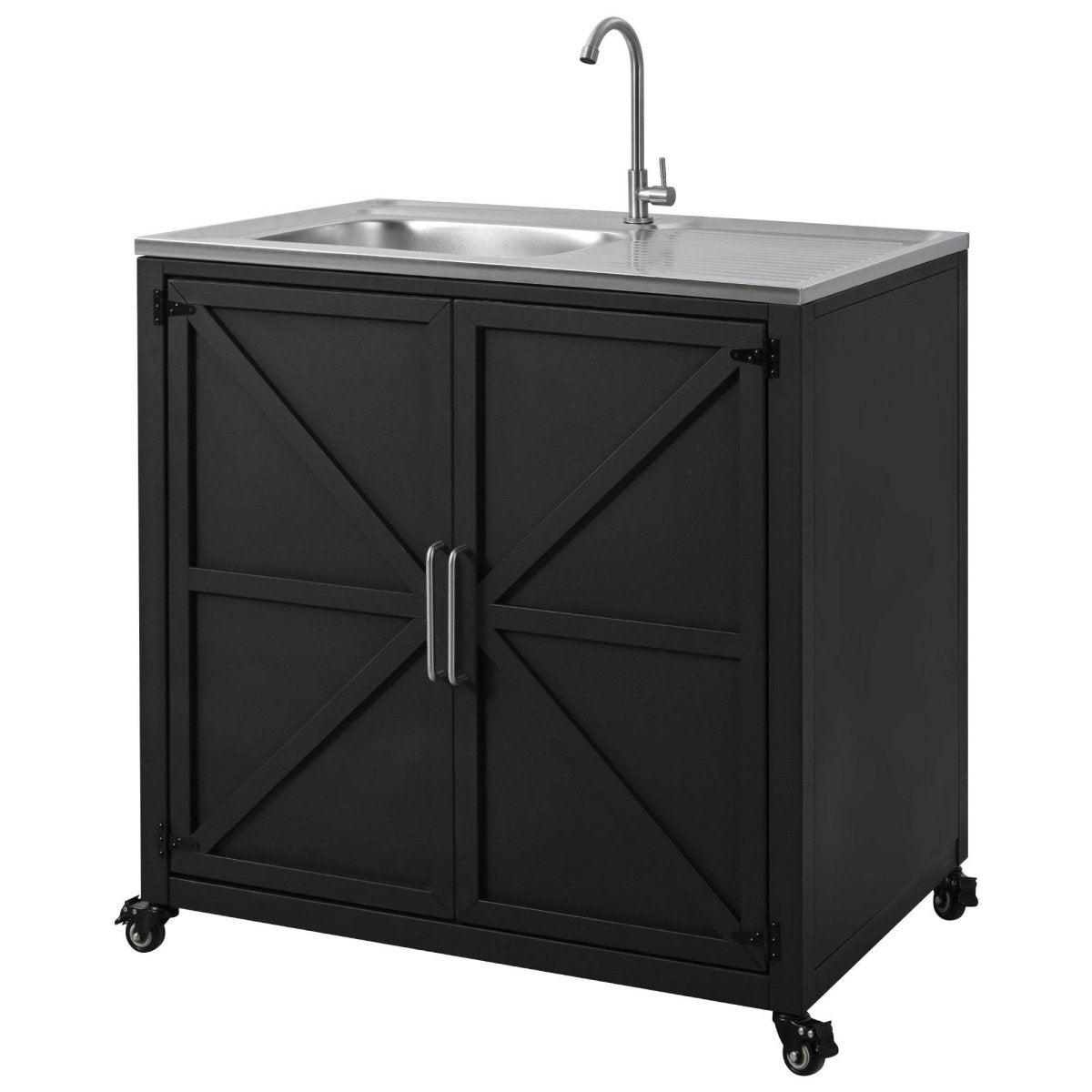 Matte Black Outdoor Movable Stainless Steel Kitchen Sink Station - Omega Lifestyles