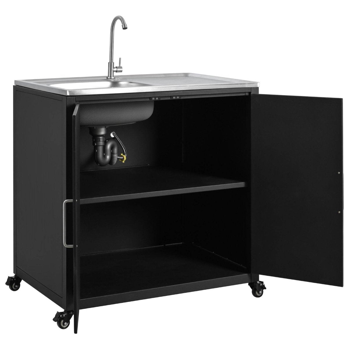 Matte Black Outdoor Movable Stainless Steel Kitchen Sink Station - Omega Lifestyles