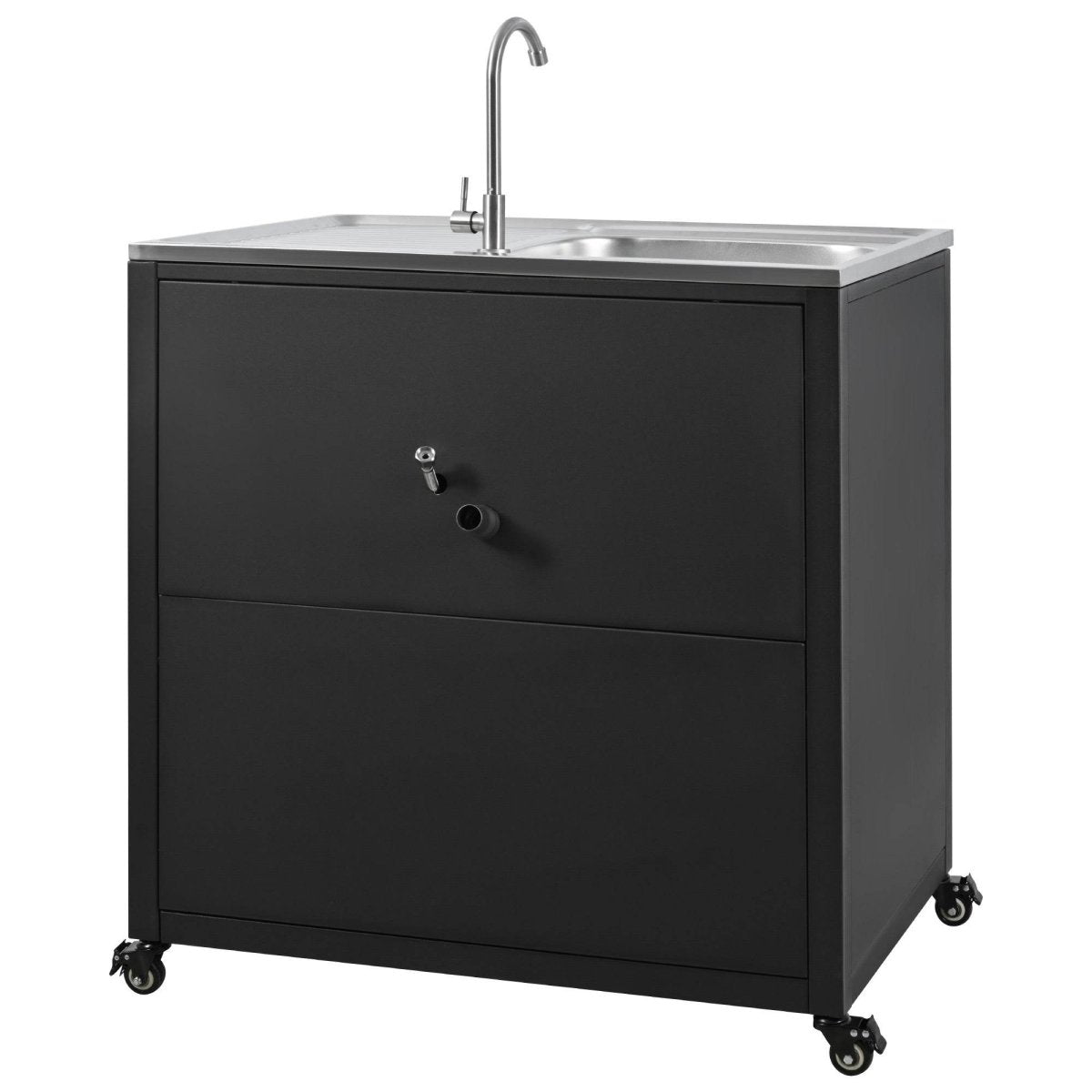 Matte Black Outdoor Movable Stainless Steel Kitchen Sink Station - Omega Lifestyles