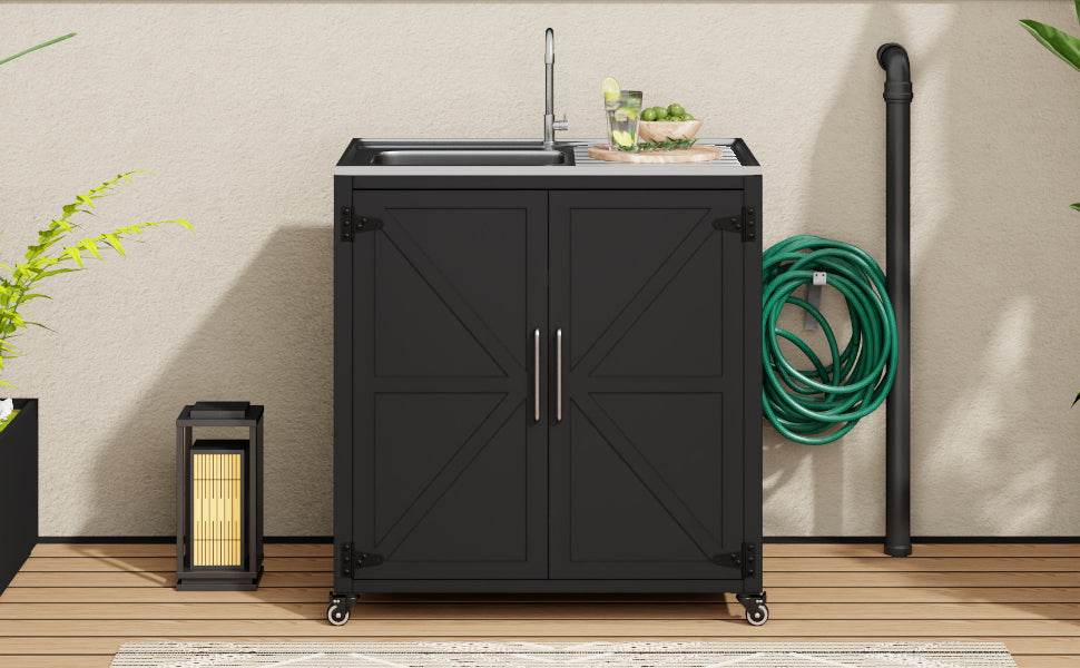 Matte Black Outdoor Movable Stainless Steel Kitchen Sink Station - Omega Lifestyles