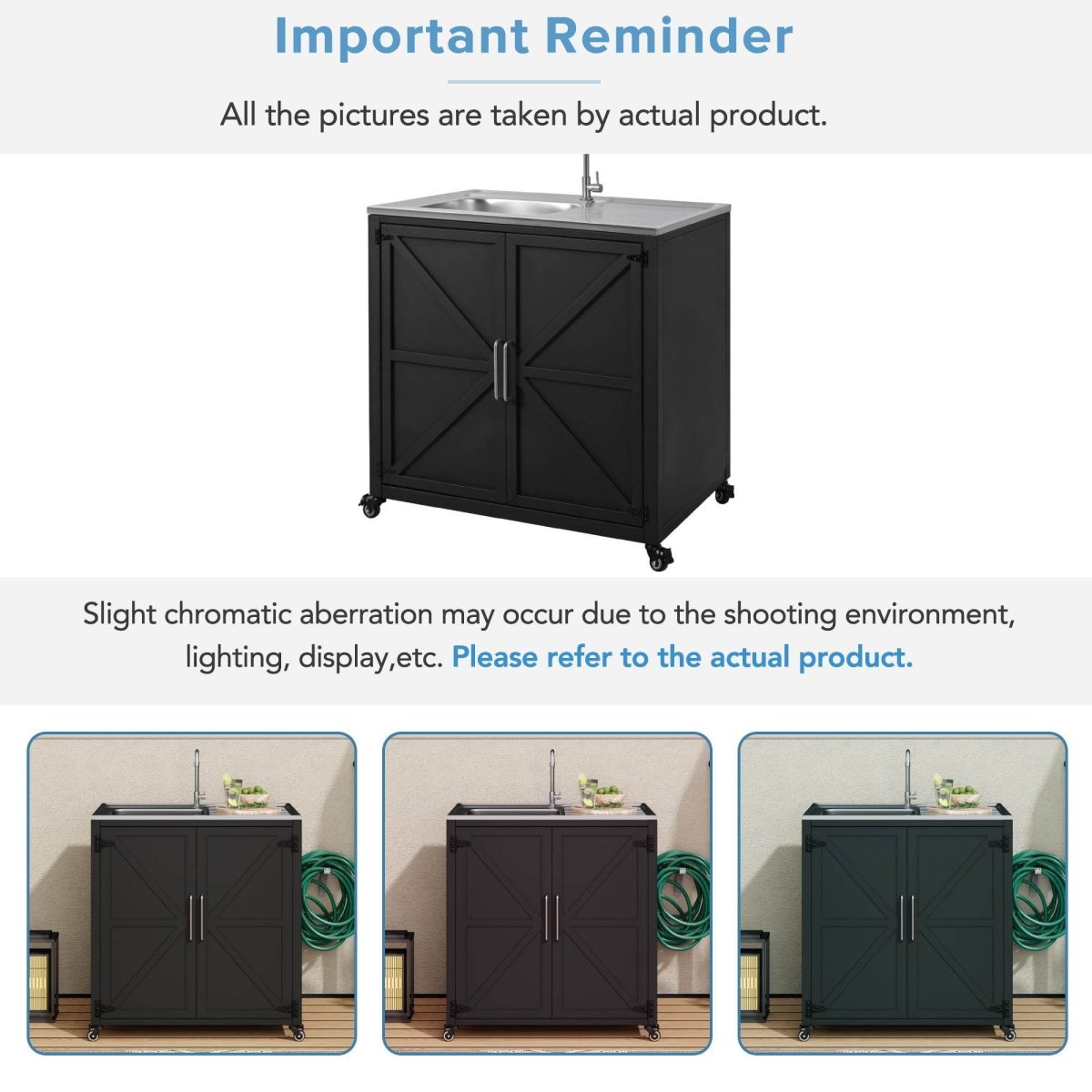 Matte Black Outdoor Movable Stainless Steel Kitchen Sink Station - Omega Lifestyles