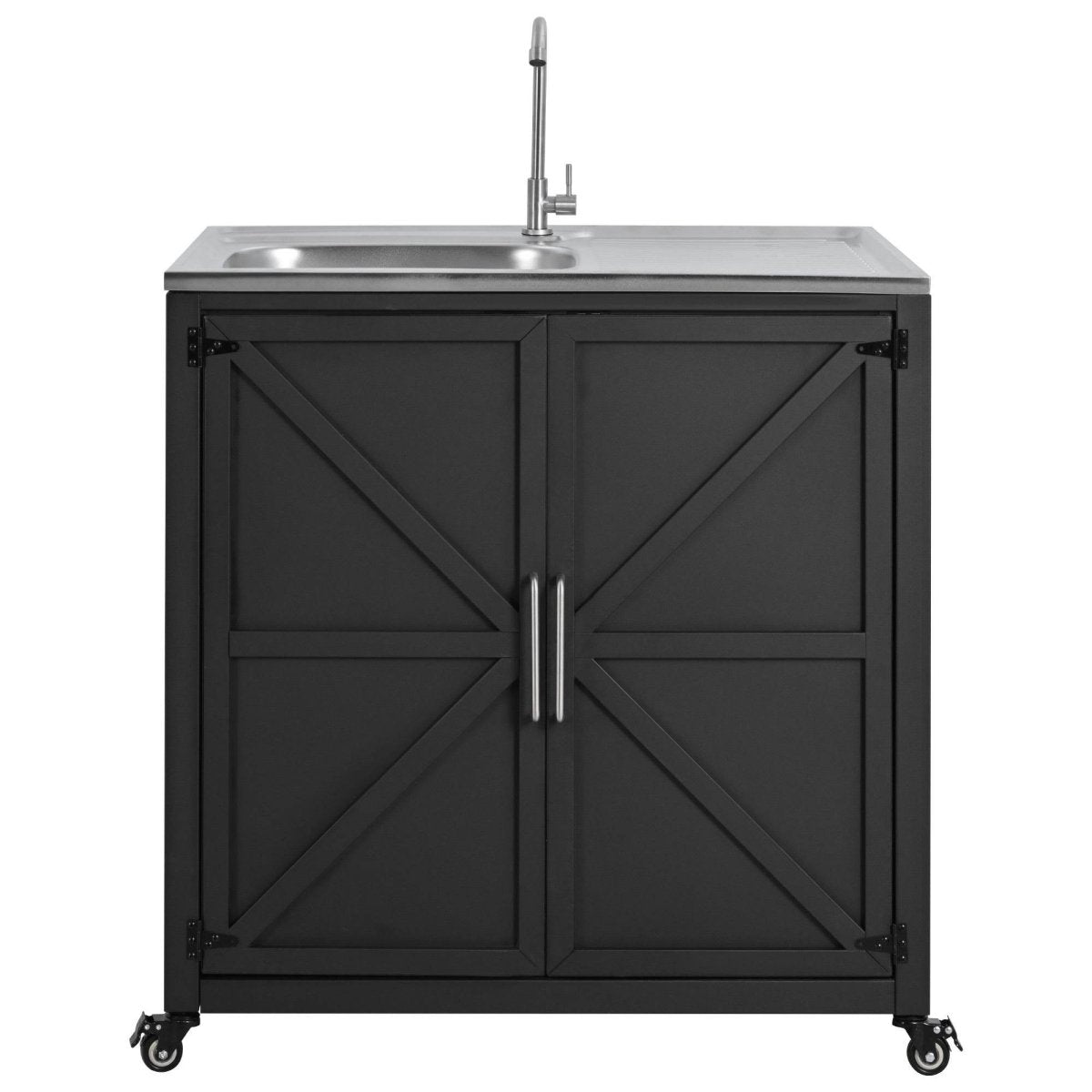 Matte Black Outdoor Movable Stainless Steel Kitchen Sink Station - Omega Lifestyles