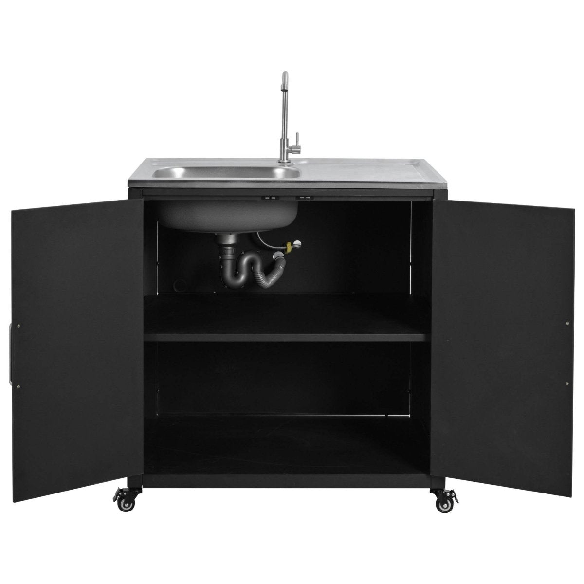 Matte Black Outdoor Movable Stainless Steel Kitchen Sink Station - Omega Lifestyles