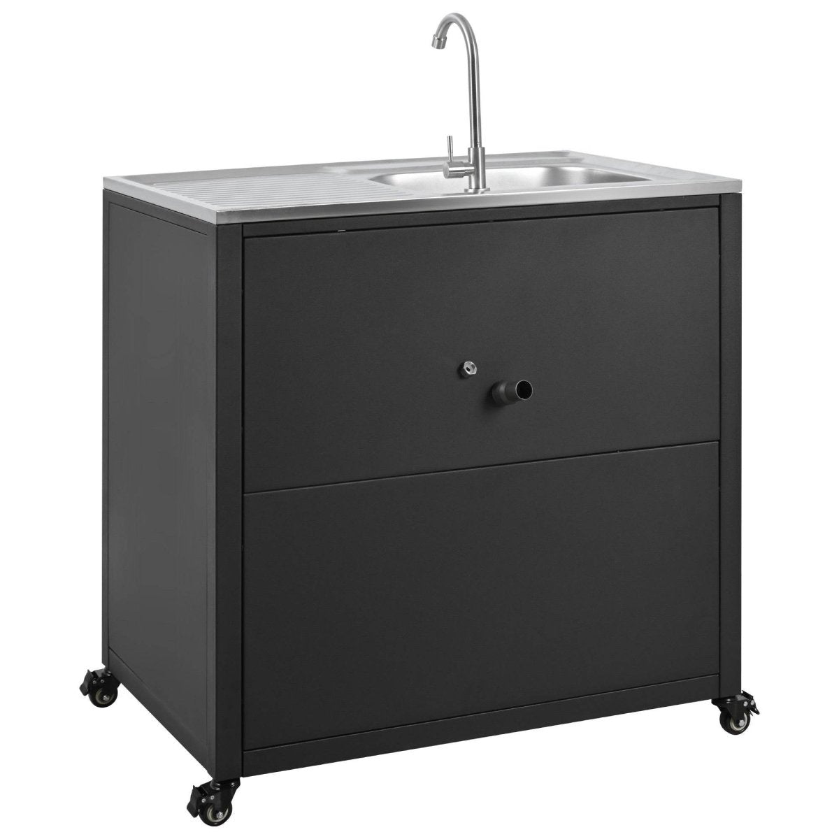 Matte Black Outdoor Movable Stainless Steel Kitchen Sink Station - Omega Lifestyles