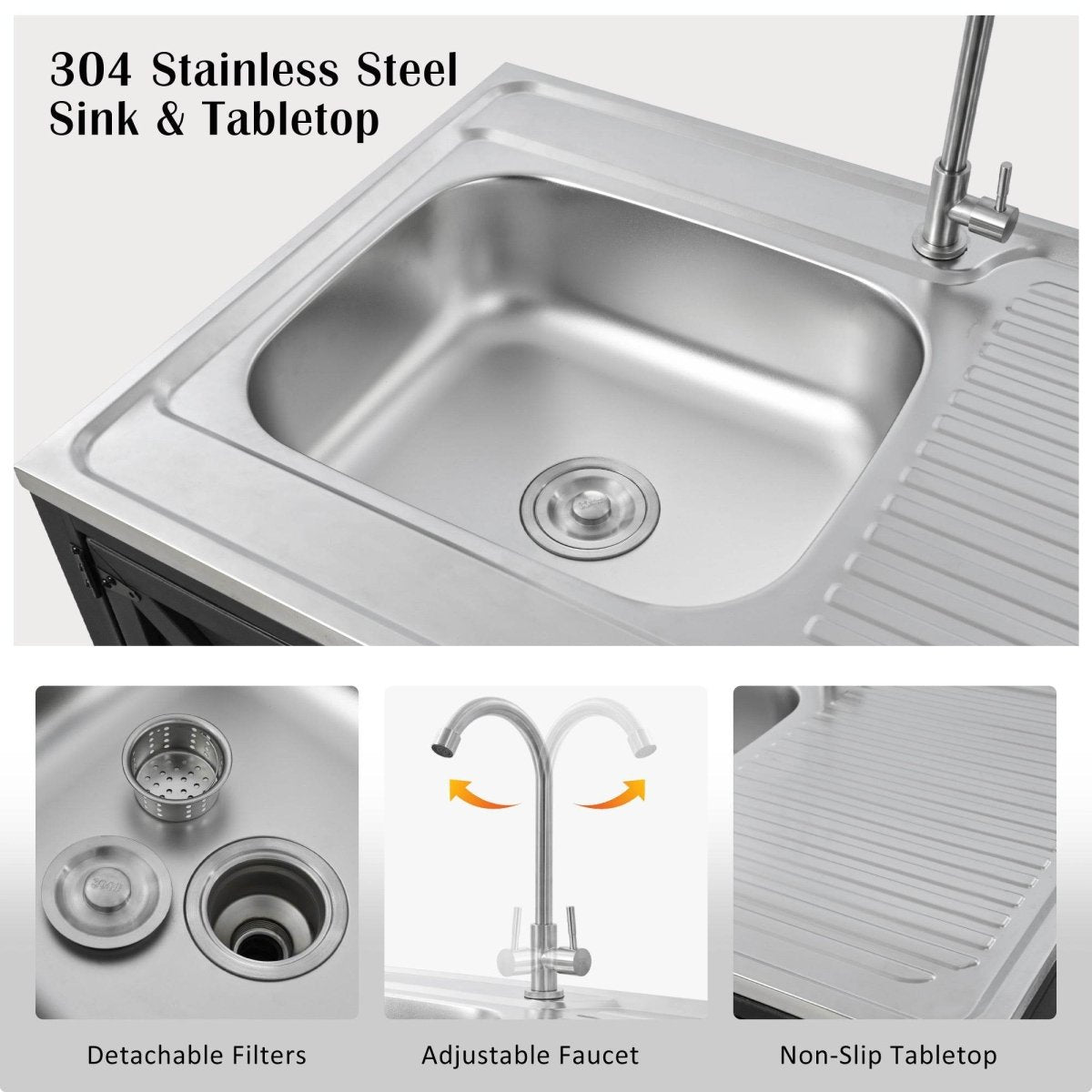 Matte Black Outdoor Movable Stainless Steel Kitchen Sink Station - Omega Lifestyles