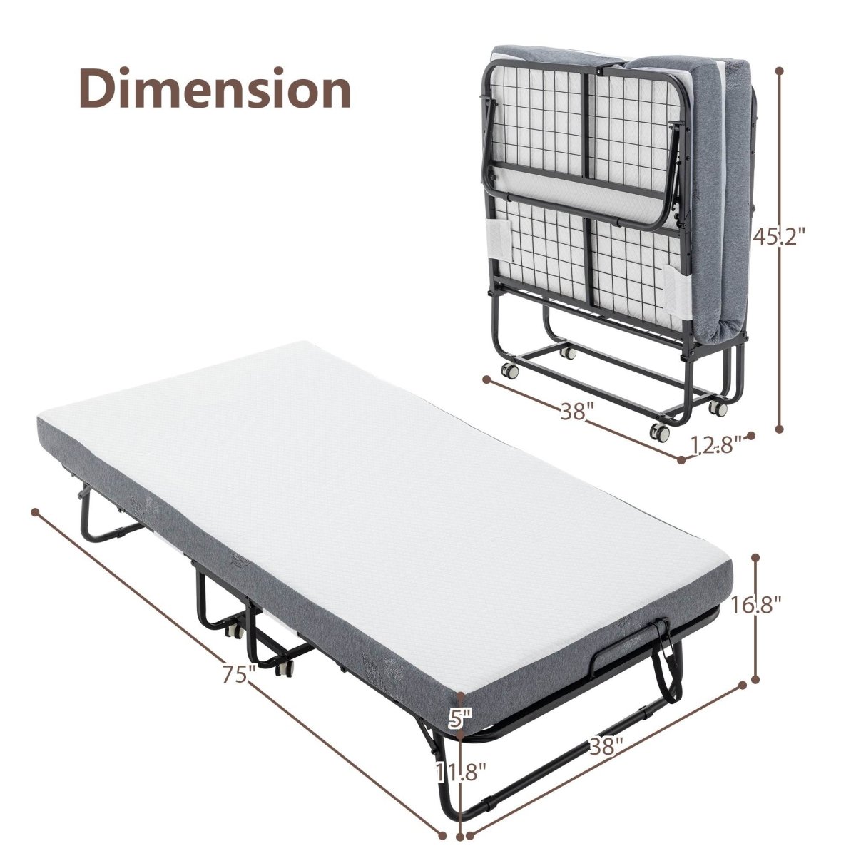 Memory Foam Folding Portable Guest Bed With Metal Frame - Serenova - Omega Lifestyles