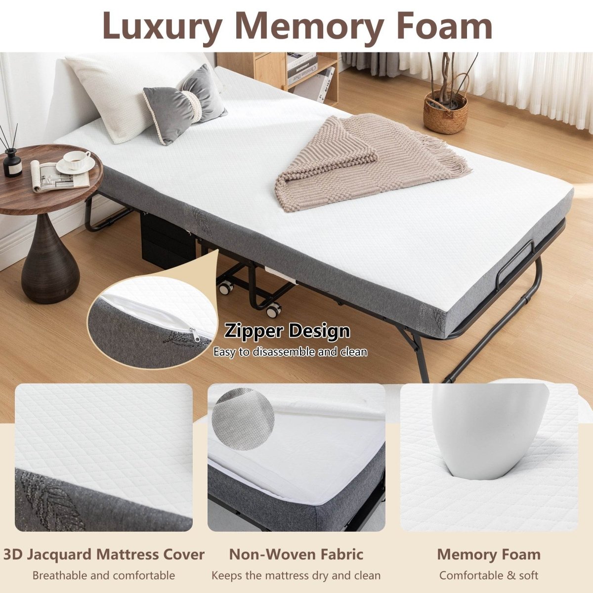 Memory Foam Folding Portable Guest Bed With Metal Frame - Serenova - Omega Lifestyles