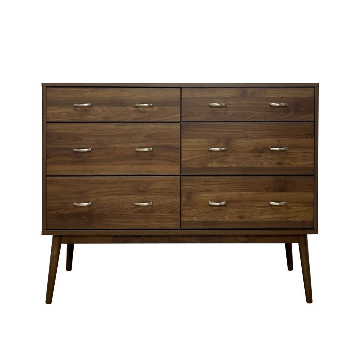 Mid-Century Modern Walnut MDF Double Dresser - Sleep Galleria