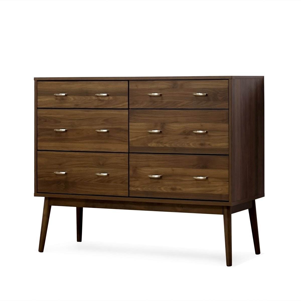 Mid-Century Modern Walnut MDF Double Dresser - Sleep Galleria