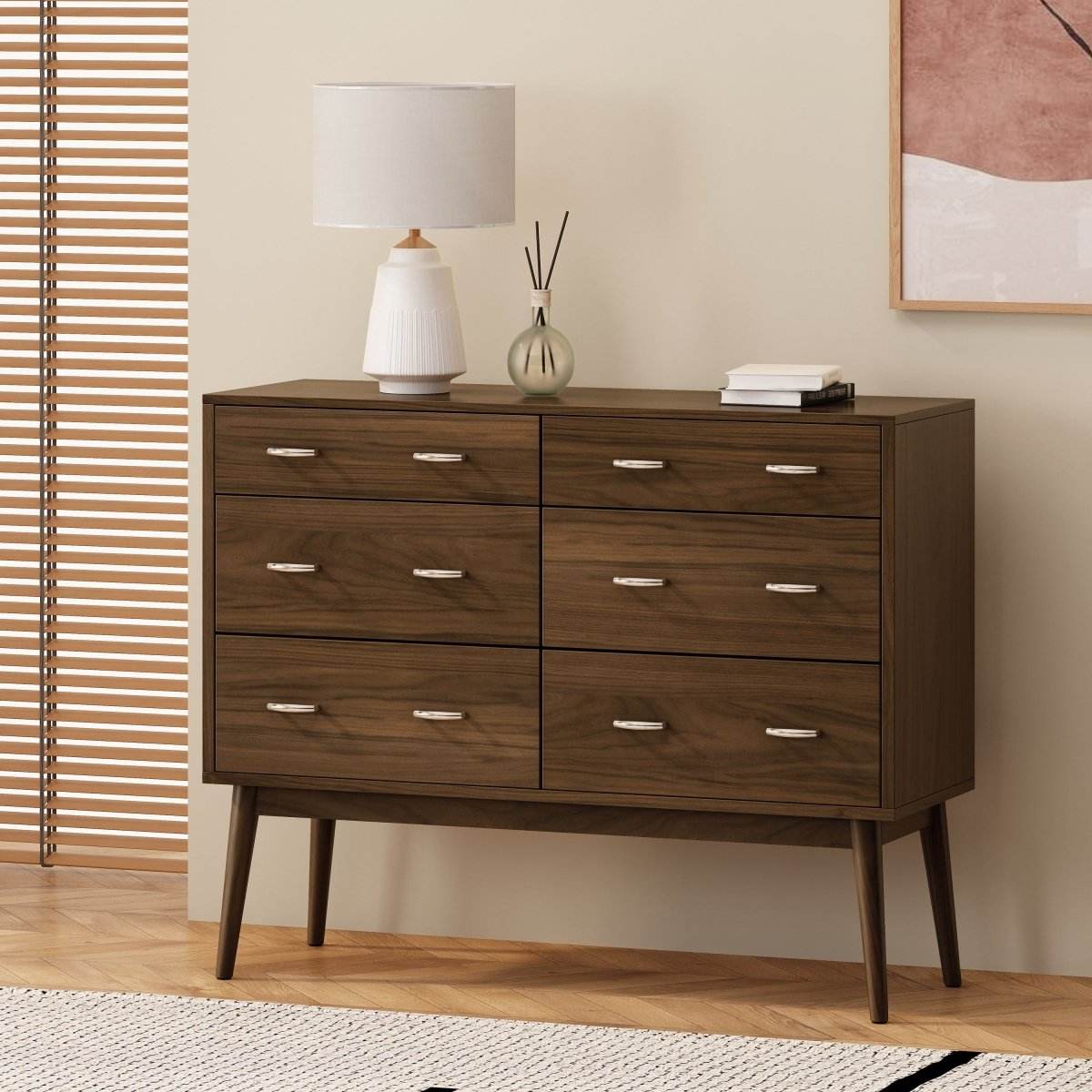 Mid-Century Modern Walnut MDF Double Dresser - Sleep Galleria