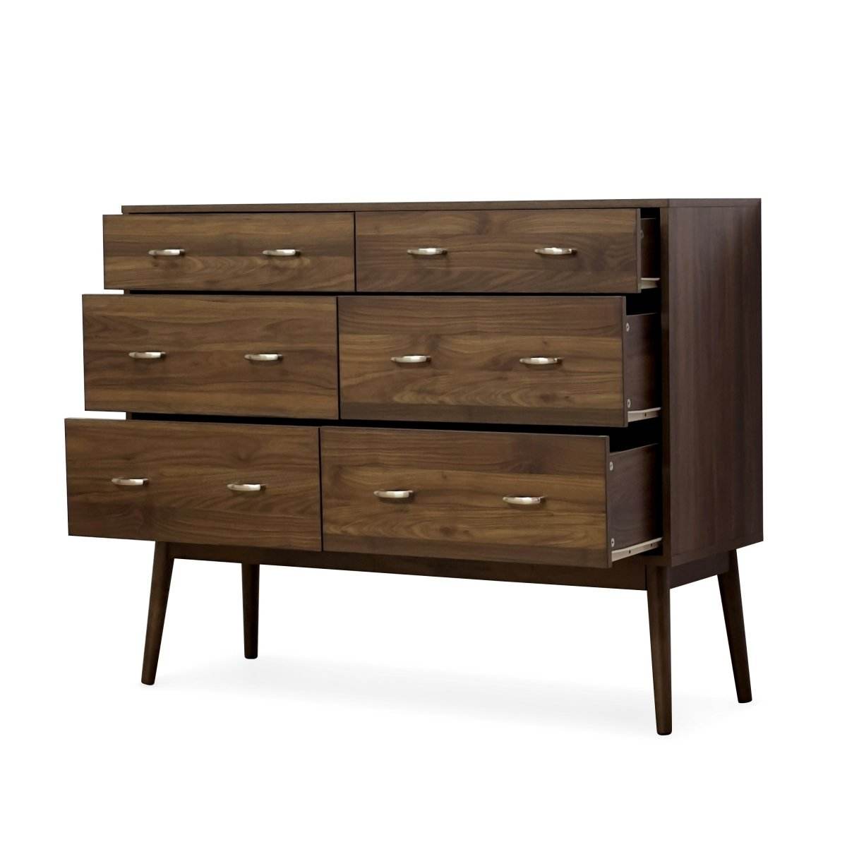 Mid-Century Modern Walnut MDF Double Dresser - Sleep Galleria