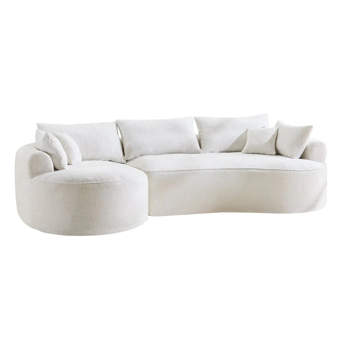 Minimalist Curved Chenille 5-Seat Foam Sofa With Pillows - Omega Lifestyles
