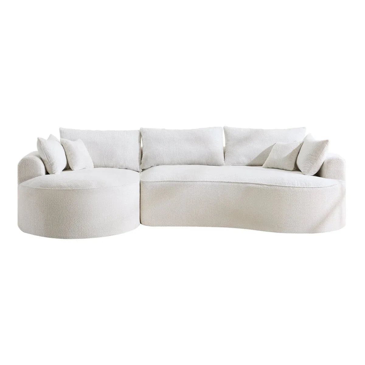 Minimalist Curved Chenille 5-Seat Foam Sofa With Pillows - Omega Lifestyles