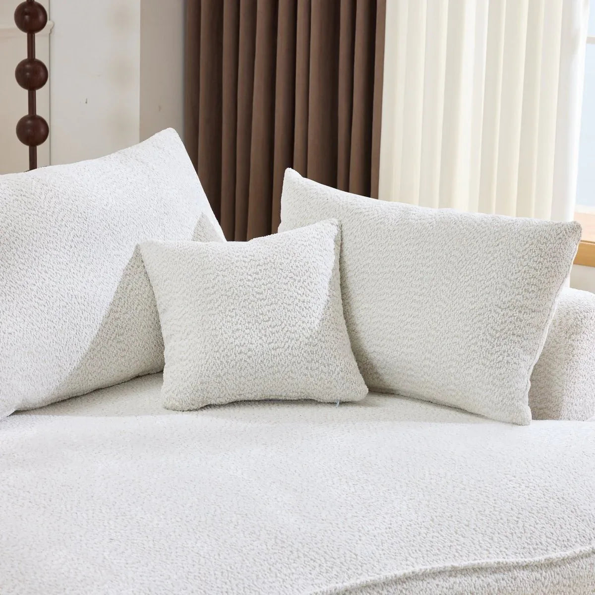 Minimalist Curved Chenille 5-Seat Foam Sofa With Pillows - Omega Lifestyles