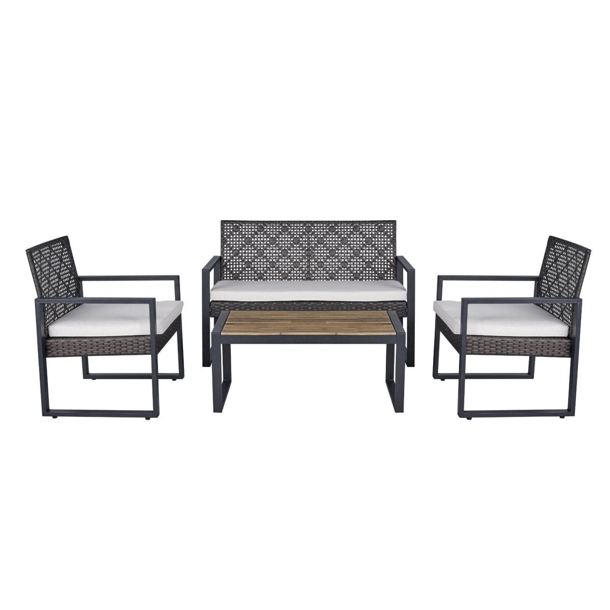 Modern 4 - Piece PE Rattan Acacia Wood Outdoor Furniture Set - Serenova - Omega Lifestyles