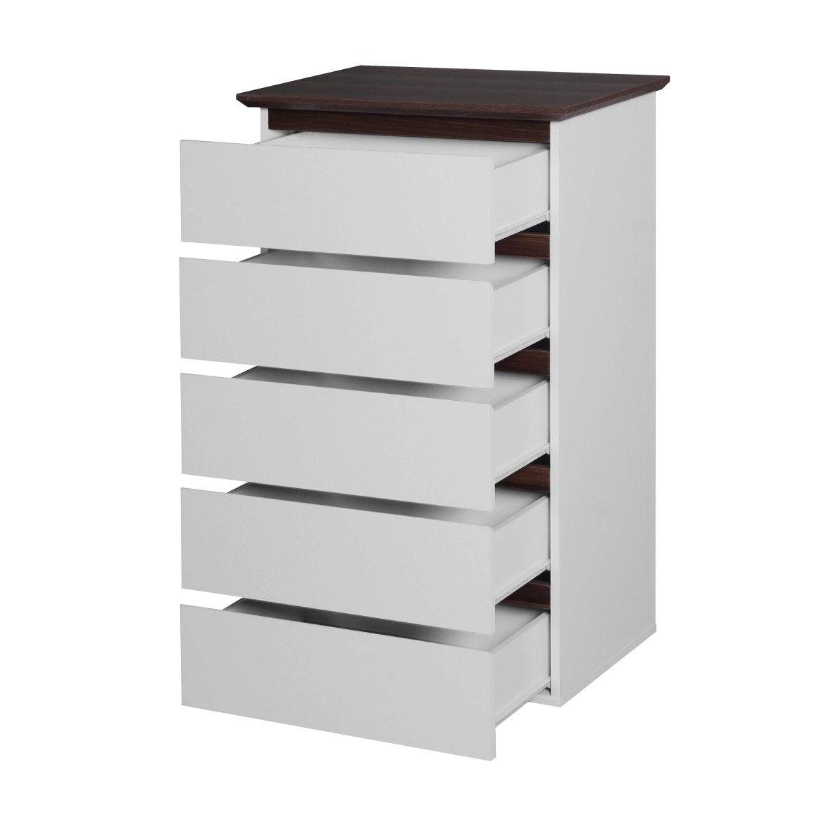 Modern 5-Drawer White Particle Board Dresser - Sleep Galleria