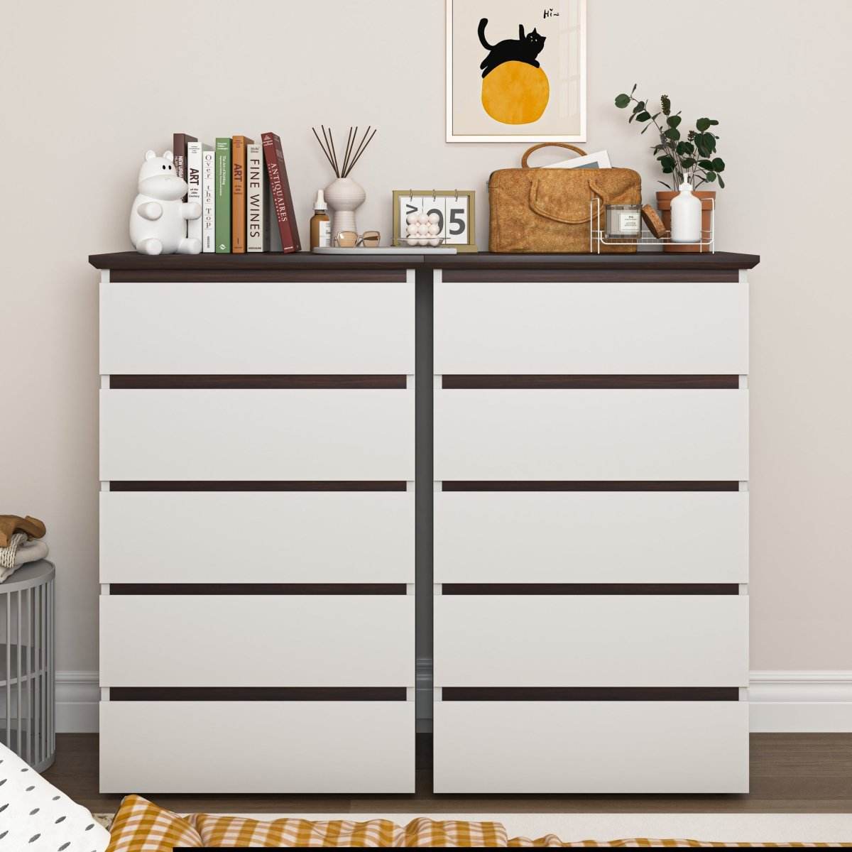 Modern 5-Drawer White Particle Board Dresser - Sleep Galleria