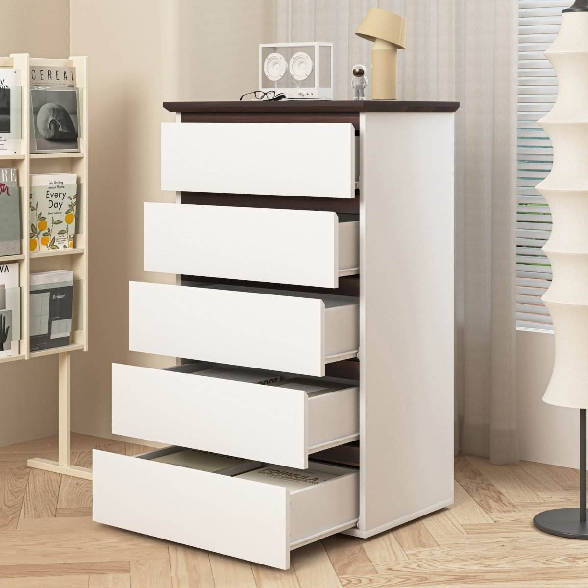 Modern 5-Drawer White Particle Board Dresser - Sleep Galleria