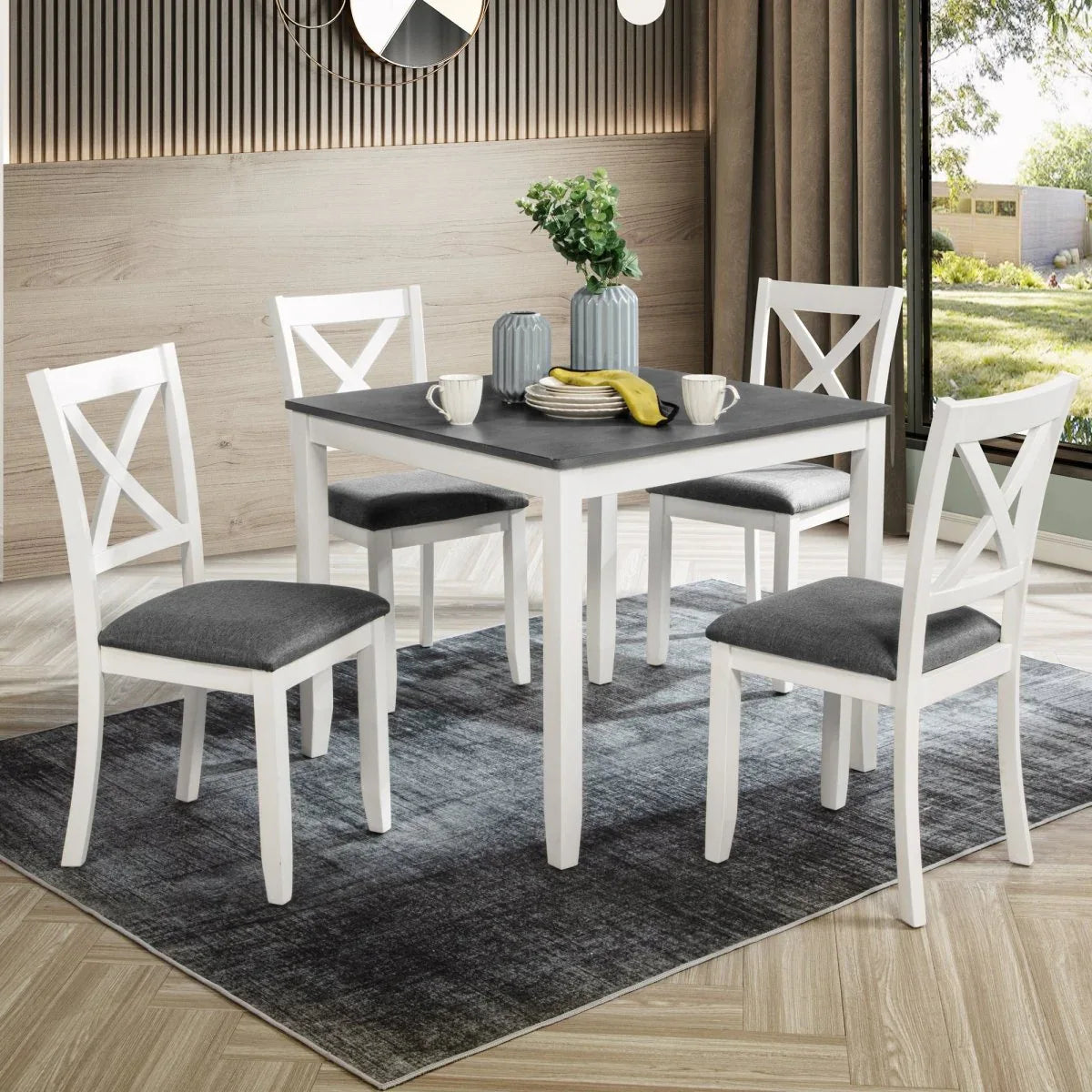 Modern 5-Piece Square Wood Dining Table Set With Chairs - Omega Lifestyles