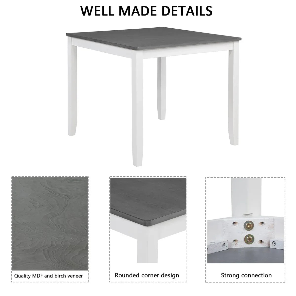 Modern 5-Piece Square Wood Dining Table Set With Chairs - Omega Lifestyles