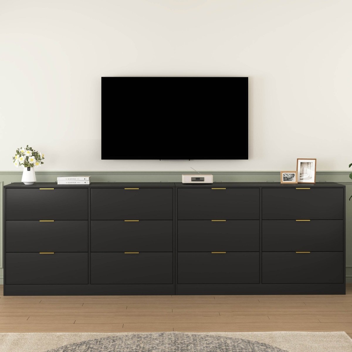 Modern 6 - Drawer Black Particle Board Storage Dresser - Serenova - Omega Lifestyles
