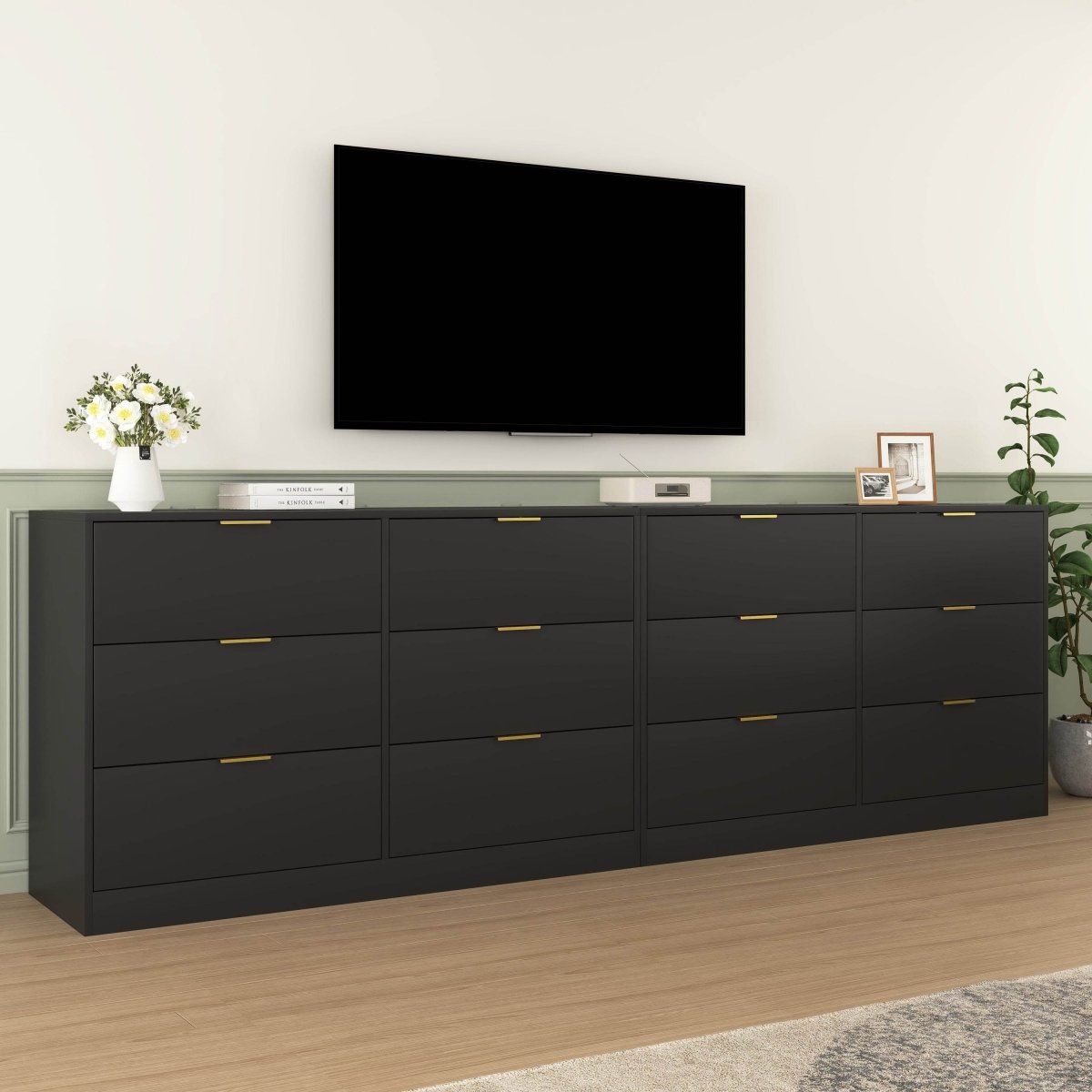 Modern 6 - Drawer Black Particle Board Storage Dresser - Serenova - Omega Lifestyles