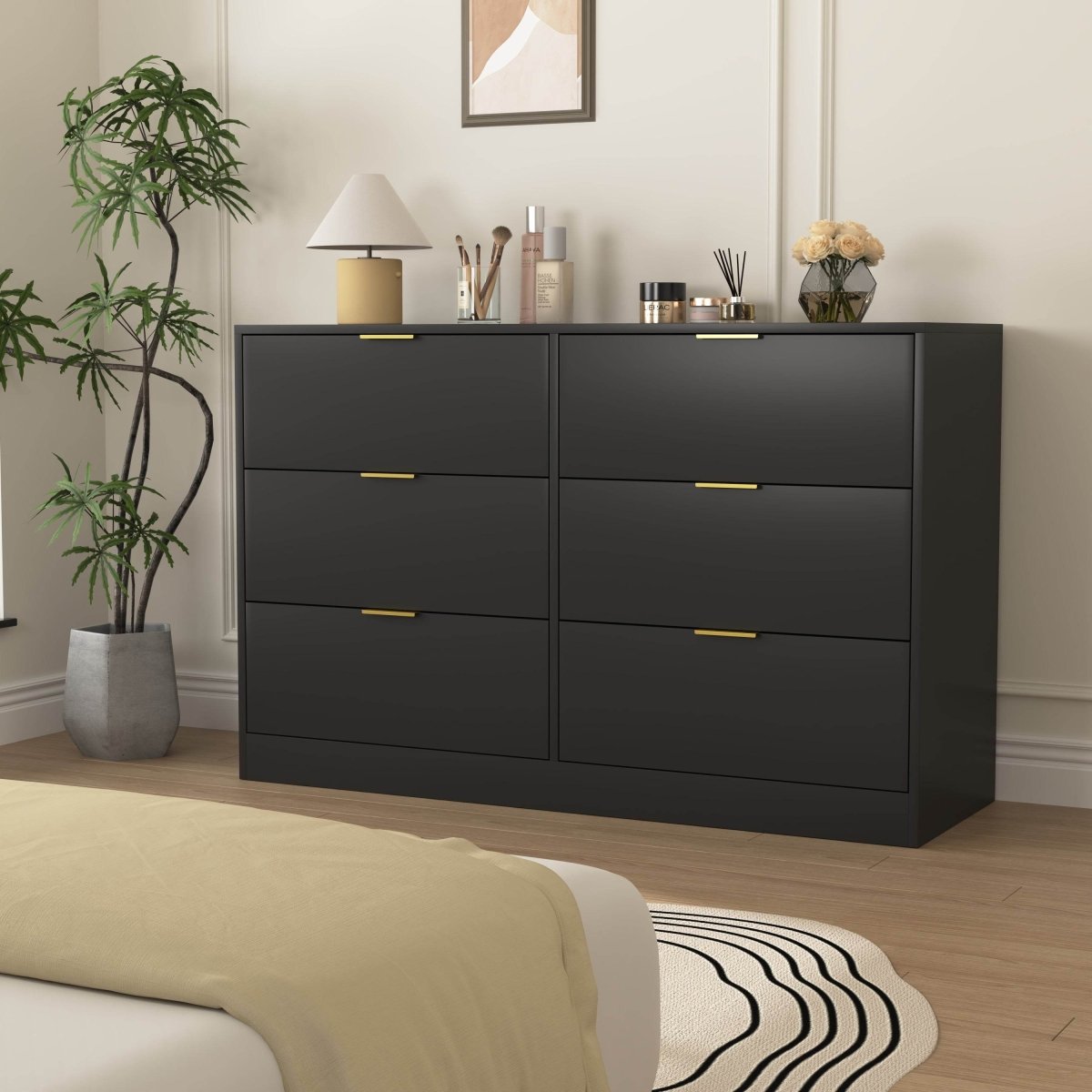 Modern 6 - Drawer Black Particle Board Storage Dresser - Serenova - Omega Lifestyles