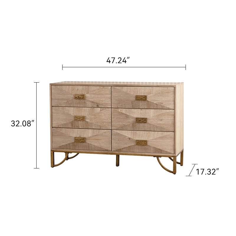 Modern 6-Drawer Solid Wood Dresser With Metal Rails - Sleep Galleria
