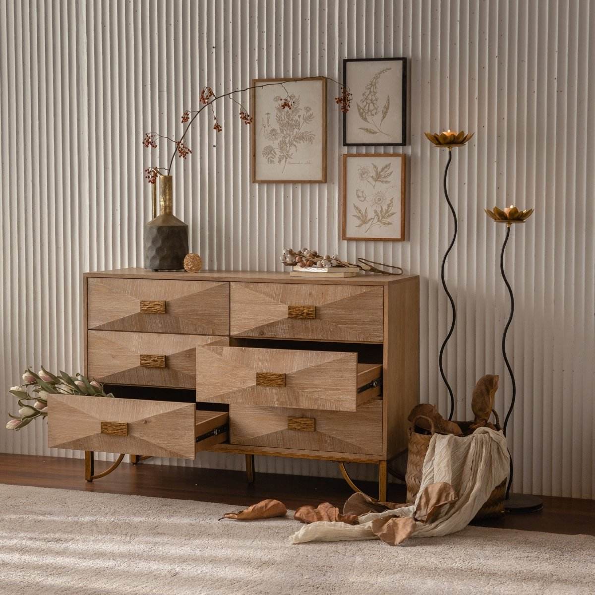 Modern 6-Drawer Solid Wood Dresser With Metal Rails - Sleep Galleria