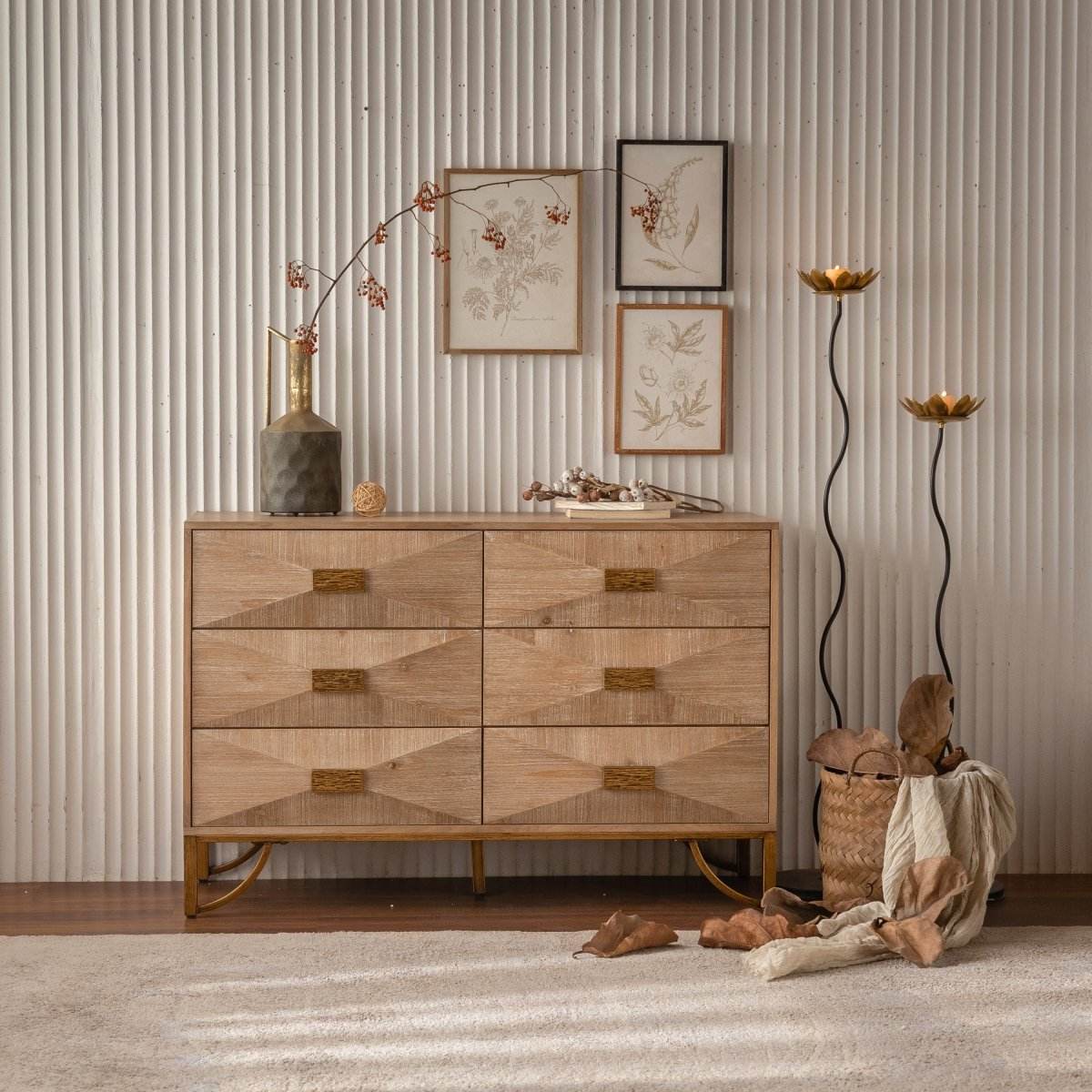 Modern 6-Drawer Solid Wood Dresser With Metal Rails - Sleep Galleria