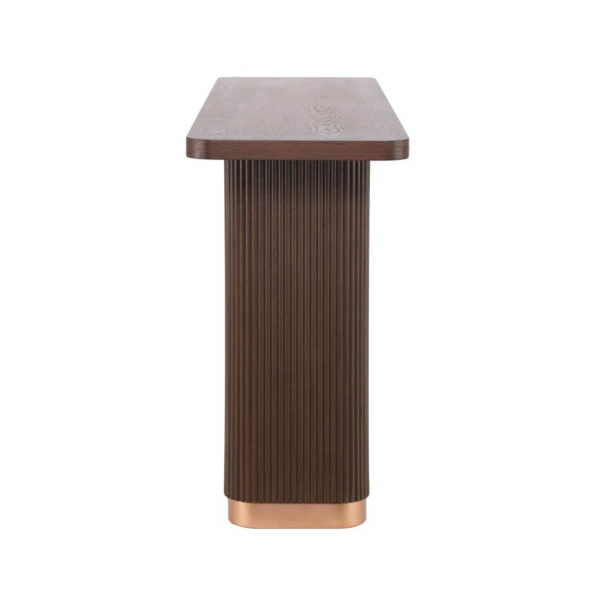 Modern Ash Veneer Pedestal Console Table With Metal Accents - Omega Lifestyles