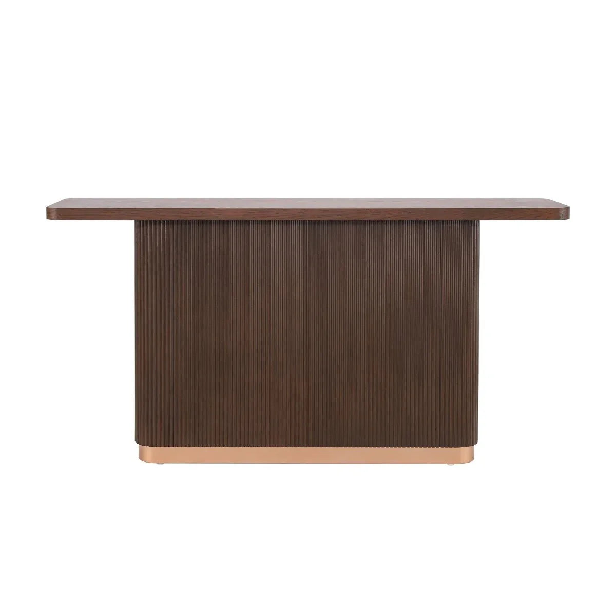 Modern Ash Veneer Pedestal Console Table With Metal Accents - Omega Lifestyles