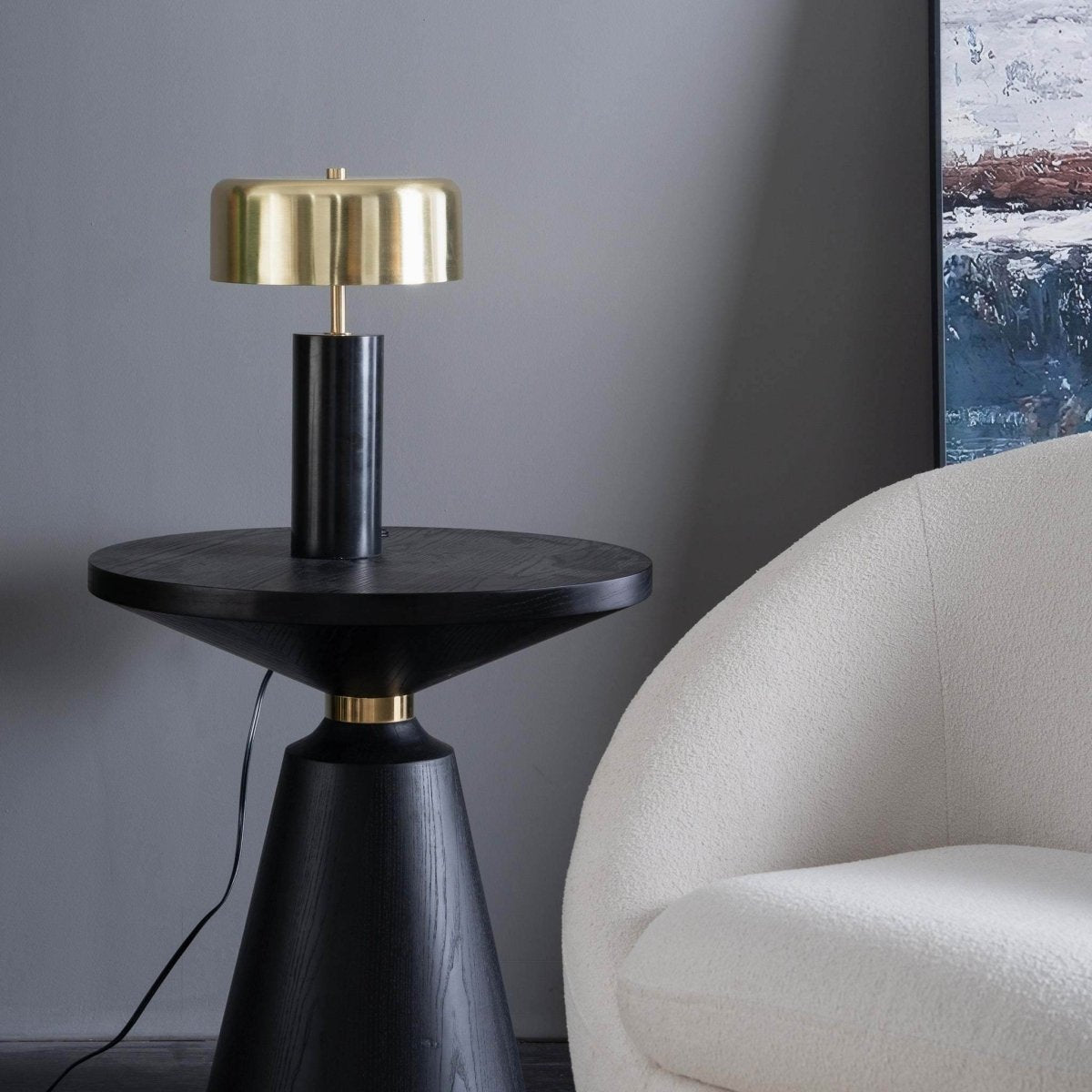 Modern Black Marble Base Drum Shade Table Lamp - Sleep Galleria