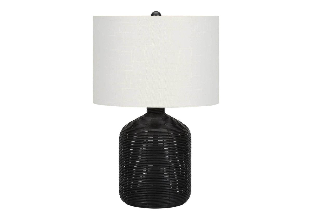 Modern Black Rattan Table Lamp With Ivory Drum Shade - Sleep Galleria