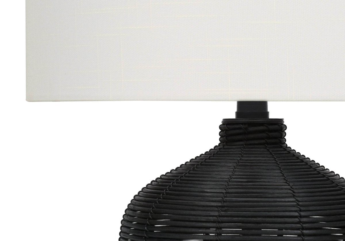 Modern Black Rattan Table Lamp With Ivory Drum Shade - Sleep Galleria