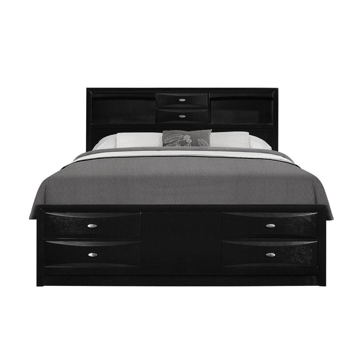 Modern Black Wood Bookcase King Bed Frame With Storage Drawers - Serenova - Omega Lifestyles