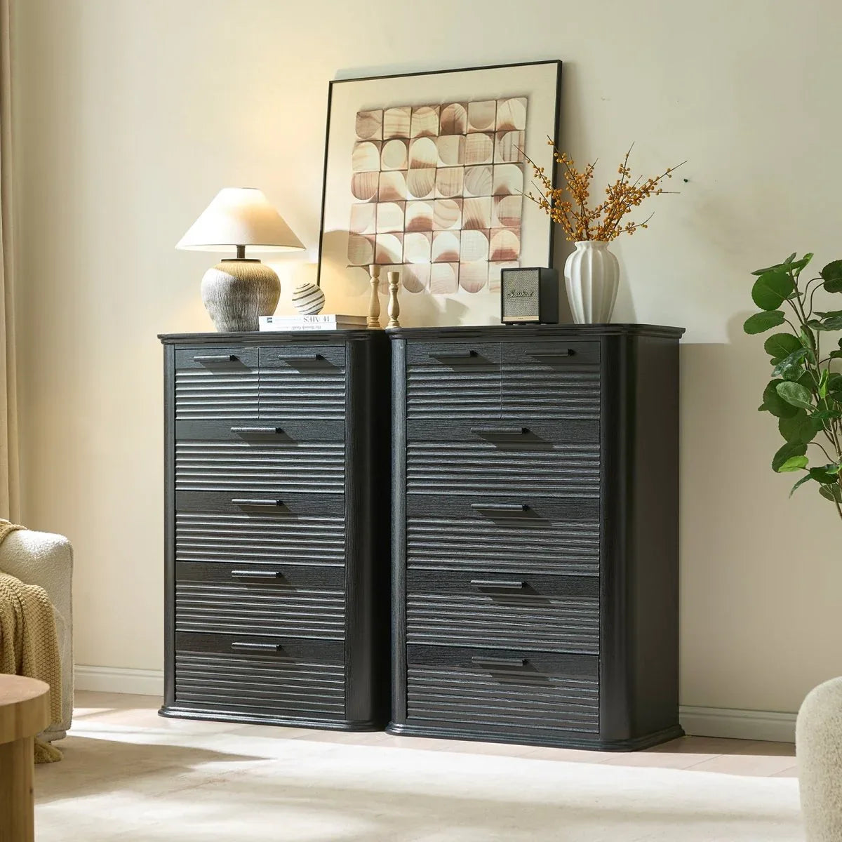 Modern Black Woodgrain 6-Drawer Dresser Storage Cabinet - Omega Lifestyles