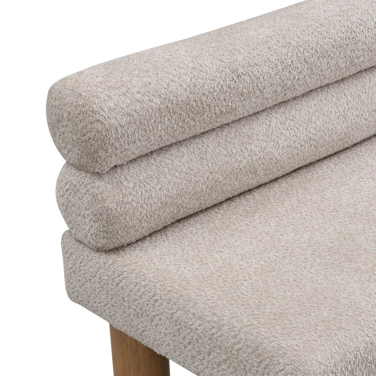 Modern Boucle Fabric Upholstered Dining Bench With Rubber Wood Legs - Omega Lifestyles